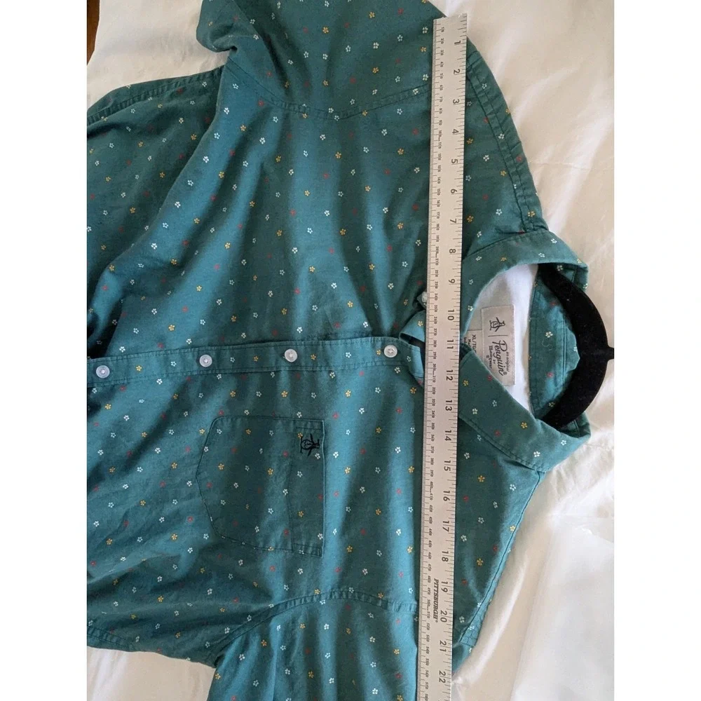Original Penguin Shirt Mens XL Teal Floral Button Front Short Sleeve Pocket - Picture 8 of 9